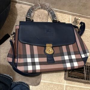 Burberry Blue and Brown Plaid Satchel